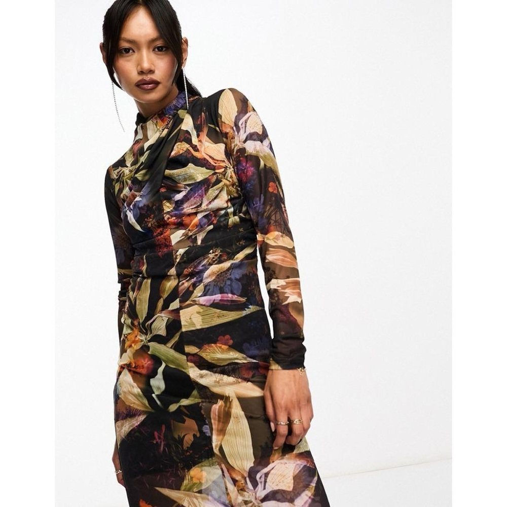 AllSaints Tia Tippi Dress NWT Tropical Floral Print Asymmetrical Midi size 4